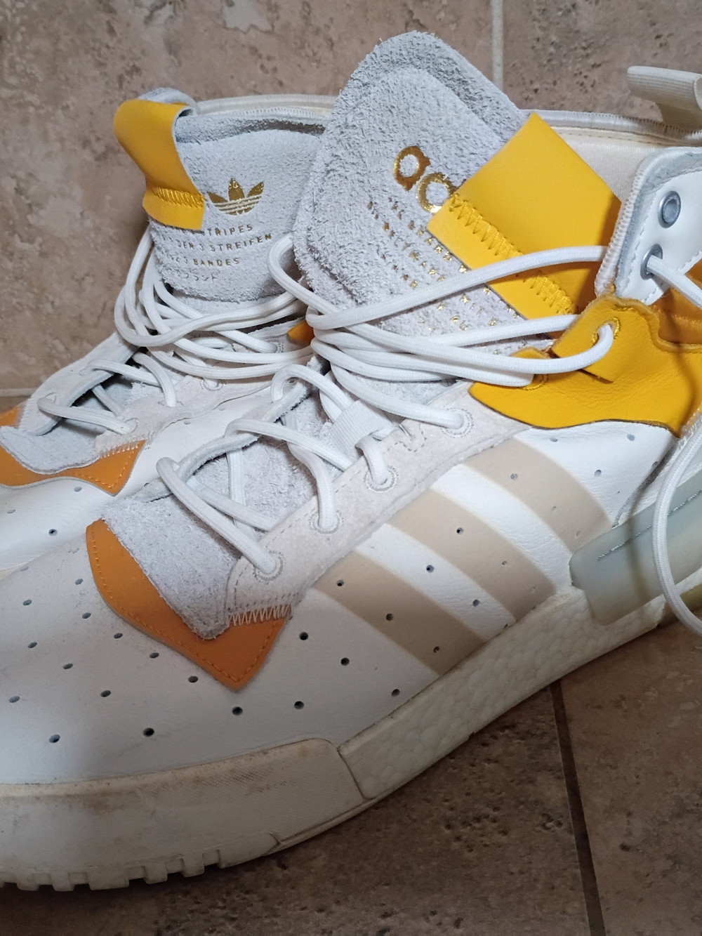 adidas White and Yellow High-Top Sneakers